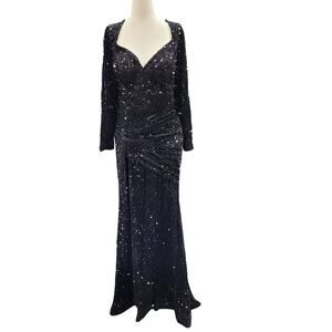 NWT Fitted Long Sleeve Sequin Gown with Leg Slit and Corset Back